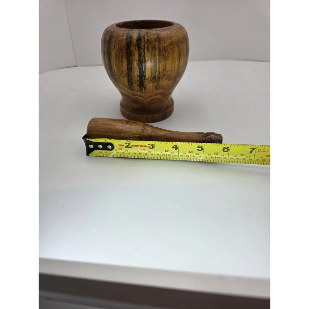 VTG Hand Carved Wooden Mortar Pestle Rustic Primitive Farmhouse‎ Kitchen Decor